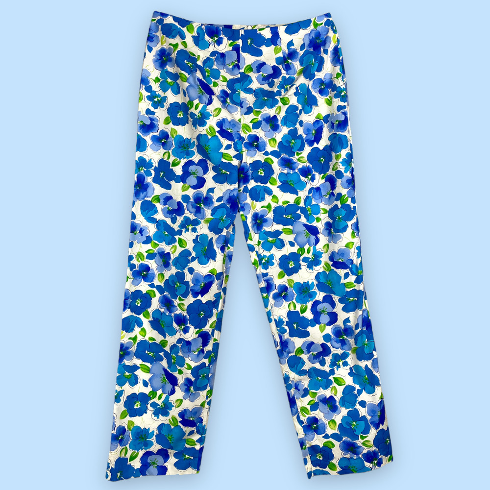 Vintage 90s Dawn Joy Sz 7/8 Floral Vibrant Print Straight Cropped Pants